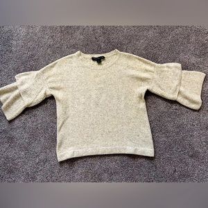 French Connection SMALL sweater: oatmeal- heather, tiered 3/4 swing-sleeve